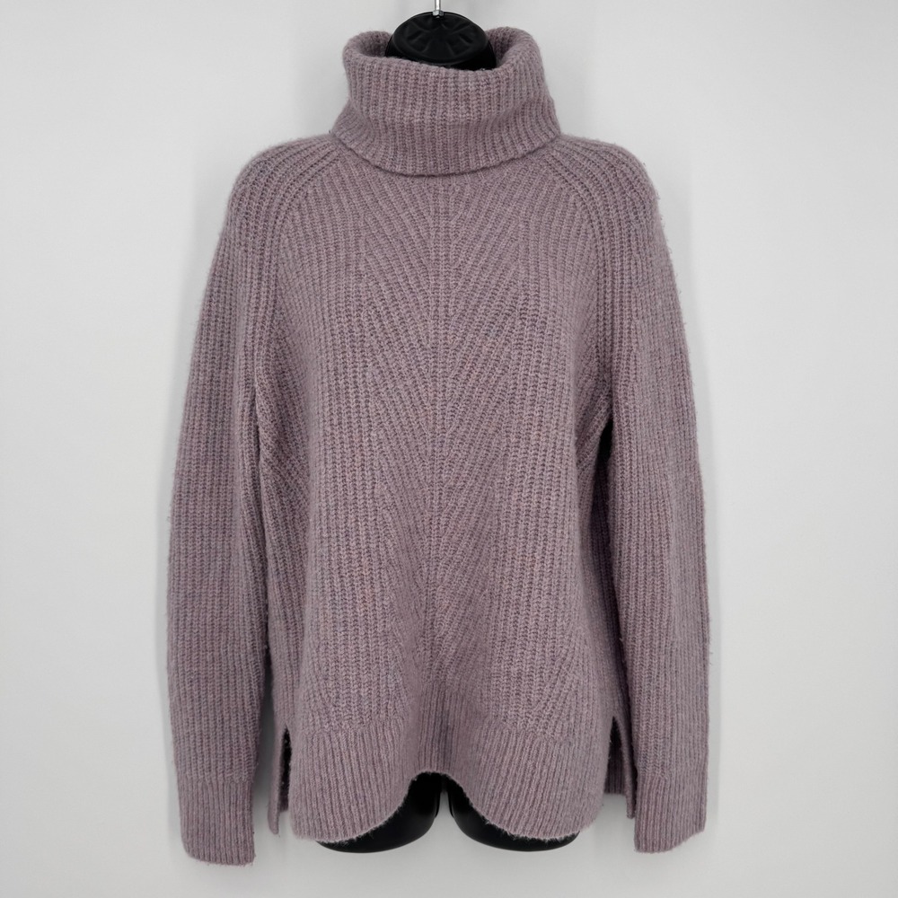 Madewell Womens Purple Ribbed Turtleneck Wool Blend Sweater Side Slit Size Small
